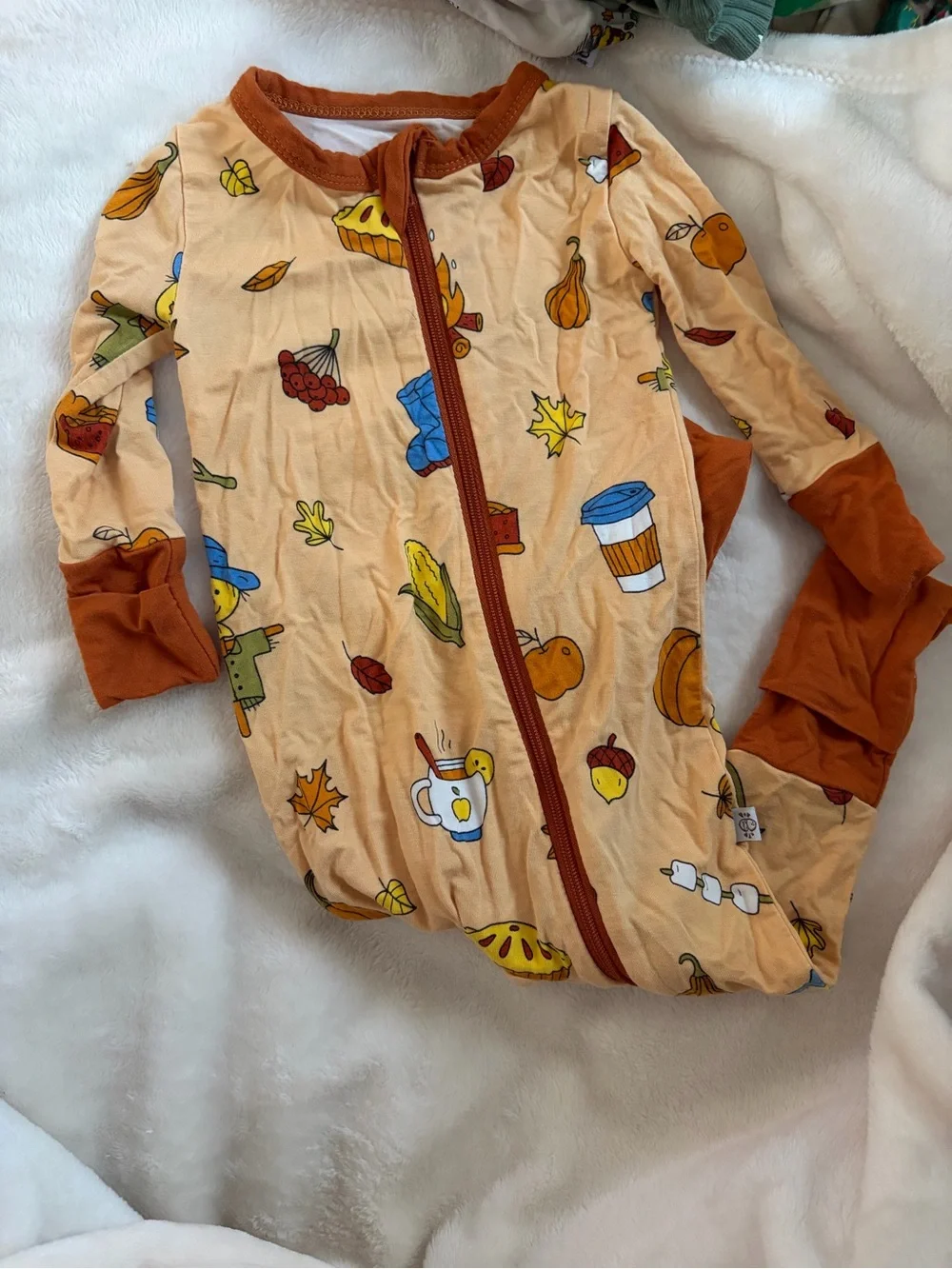 Kids Fall-Themed Footie One-Piece - Orange